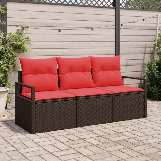 vidaXL Tuinbankenset 3 st Bruin en Rood poly rattan, foto 2