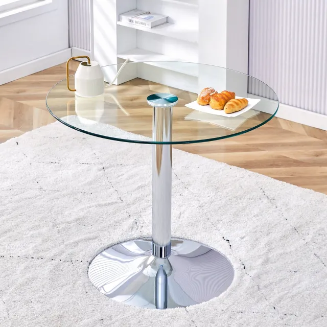 MIVRAY Eettafel - Ronde Glazen Tafel Met Stabiele Metalen Voet - Modern Voor Eethoek En Café - Glas En Metaal - Zilver - 85x85x76 Cm Silver