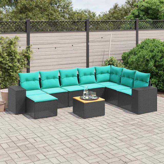 vidaXL 9-delige tuinbankset met kussens van zwart polyrotan, foto 2