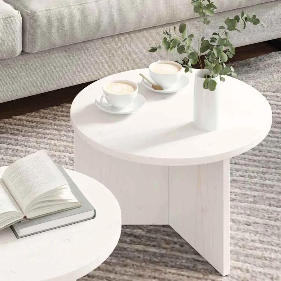 vidaXL Salontafel 2 st Wit 49 x 49 x 28 cm Massief grenenhout, foto 3