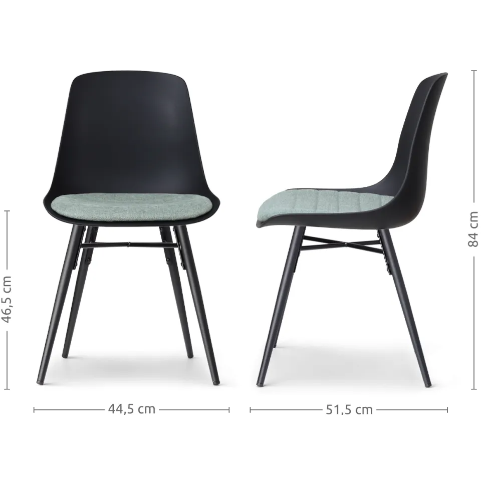 Nolon Nena-Liv eetkamerstoel zwart met zacht groen zitkussen - zwart houten onderstel, foto 3