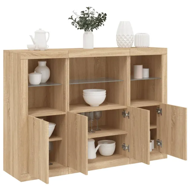 vidaXL Dressoirs met LED-verlichting 3 st bewerkt hout sonoma eiken Bruin