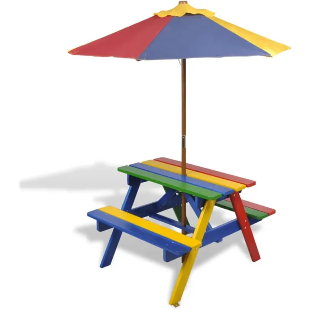 GranMaison Picknicktafel - Kinderen - Tuintafel - Multifunctionele Picknick tafel - Met parasol - Speeltafel - Geschikt voor Buiten - Vurenhout Multi-kleur