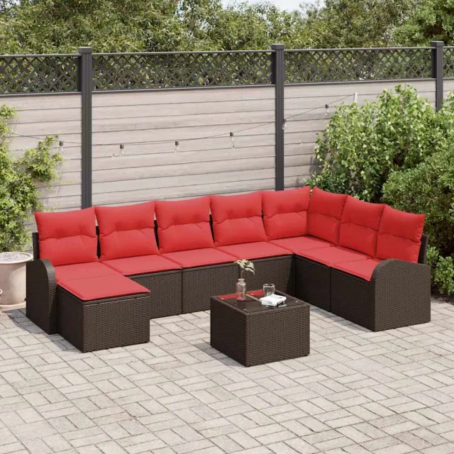 vidaXL Bankstel 9 st Bruin en Rood poly rattan, foto 2