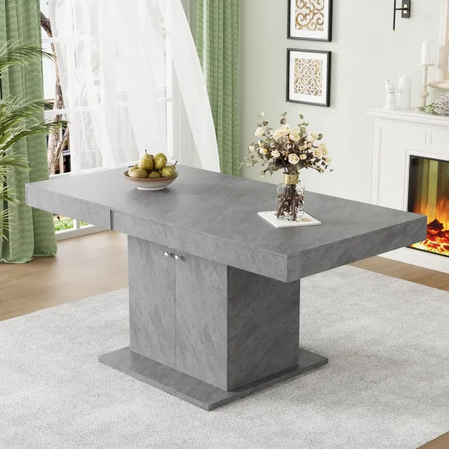 MEUNIQ uitschuifbare eettafel 140/180 x 80 x 76 cm rechthoekig met opbergruimte, betonlook, grijs, voor eetkamer en dagelijks gebruik Gray