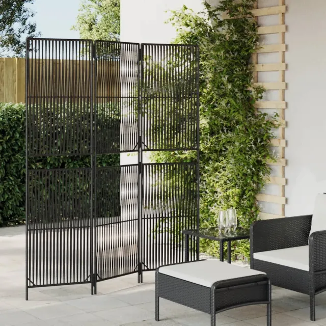 vidaXL Kamerscherm 3 panelen poly rattan zwart, foto 2