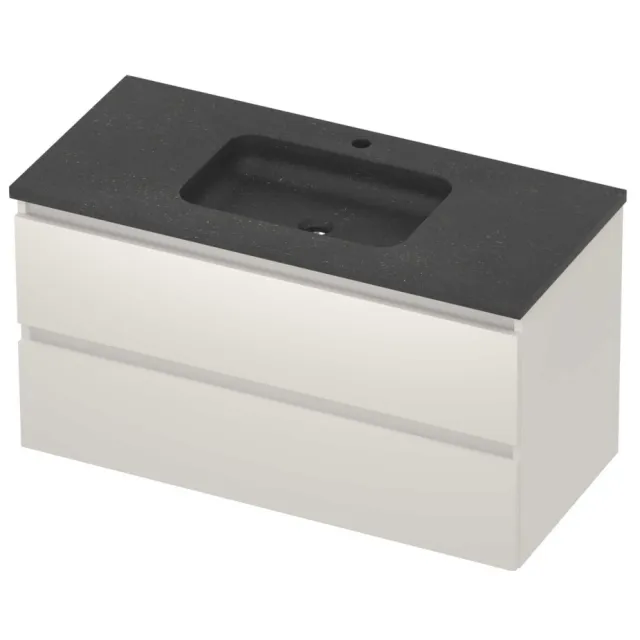 Basic-Line Rocky 46 Badmeubelset Hardsteen 1 Kraangat Greeploos 100x46x54 cm Mat White Blue Stone Grijs