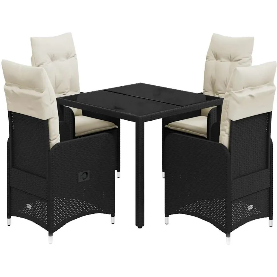 vidaXL 5-delige Bistroset met kussens poly rattan zwart, foto 3