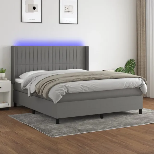 vidaXL Boxspring met matras en LED stof donkergrijs 160x200 cm grijs