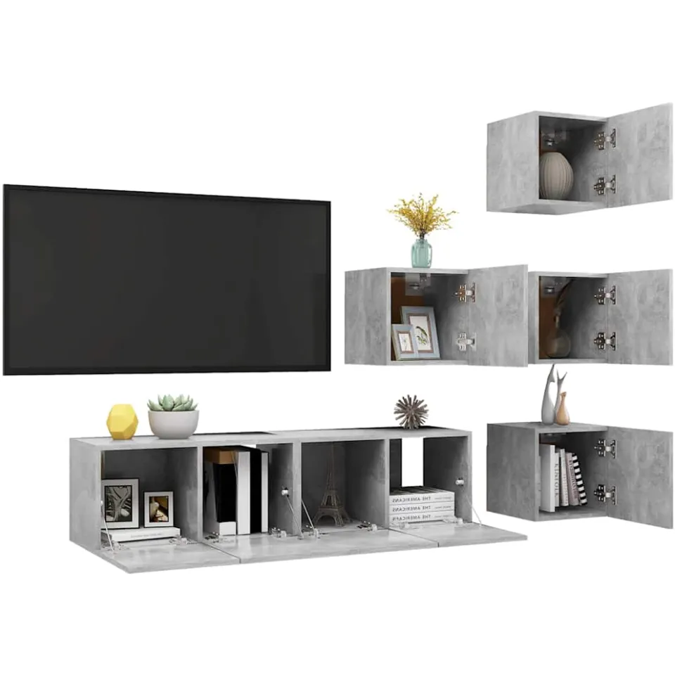 vidaXL 6-delige Tv-meubelset bewerkt hout betongrijs grijs, foto 3