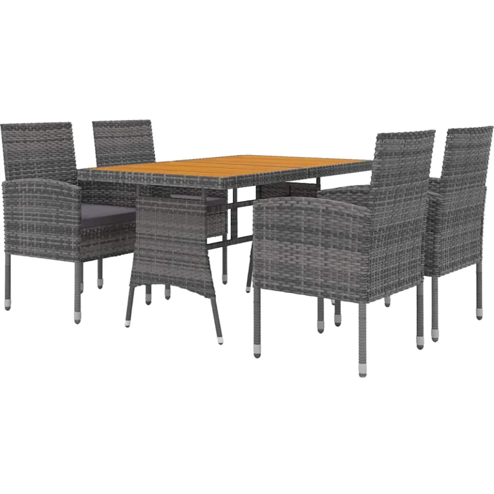 vidaXL 5-delige Tuinset poly rattan grijs
