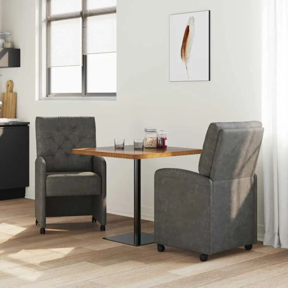 vidaXL Eetkamerstoelen met Wieltjes 2 st Kunstleer Zwart, foto 3