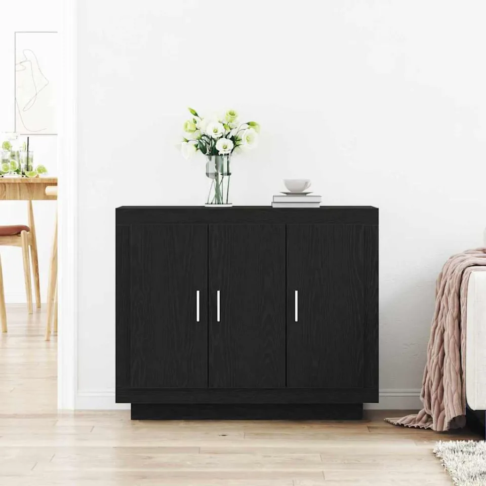 vidaXL Dressoir Zwart Eiken 92 x 35 x 75 cm Bewerkt hout, foto 4
