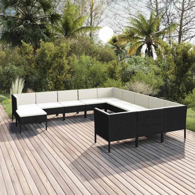 vidaXL 12-delige Loungeset met kussens poly rattan zwart, foto 2