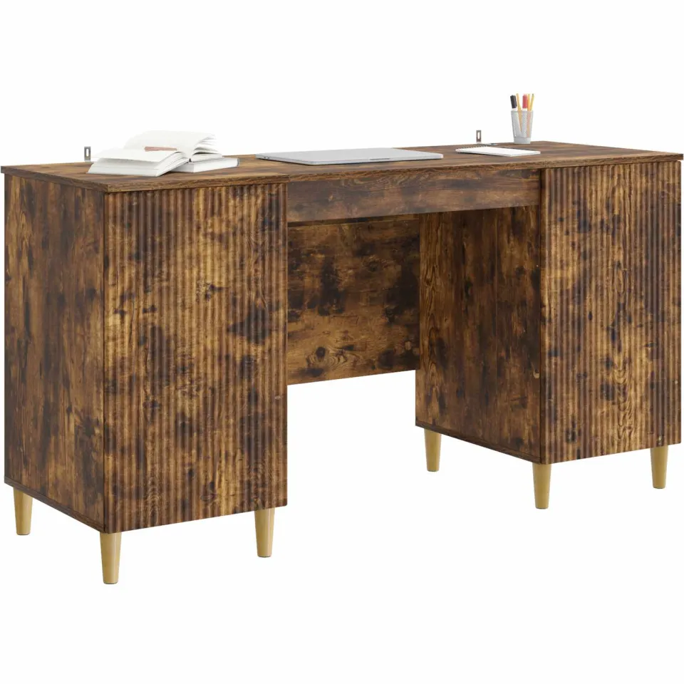 vidaXL Bureau met plank Gerookt eiken 142,5 x 50 x 75 cm Bewerkt hout Bruin