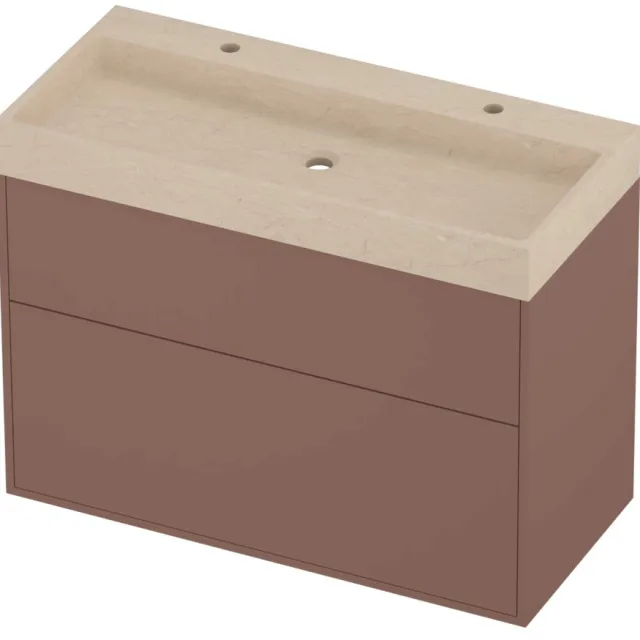 Proline Evoli Badmeubelset Hardsteen Loft 2 Gaten 100x46x75 cm Sand Stone Beauty Blush Rosé Goud