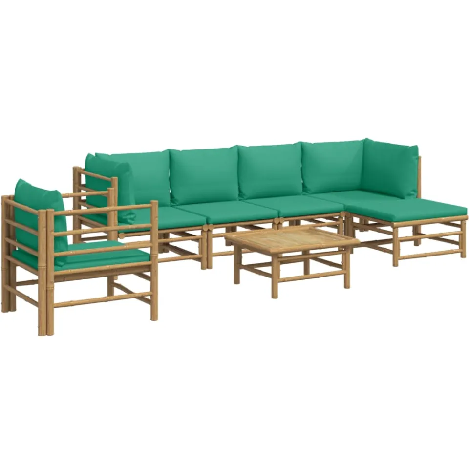 vidaXL 7-delige Loungeset met kussens bamboe groen Bruin