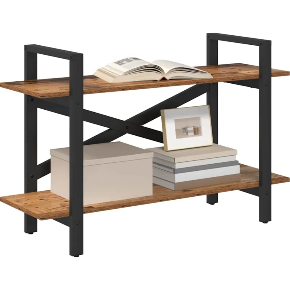 vidaXL Boekenkast 2-laags 100 x 33,5 x 64 cm Bewerkt hout Oud Hout Bruin