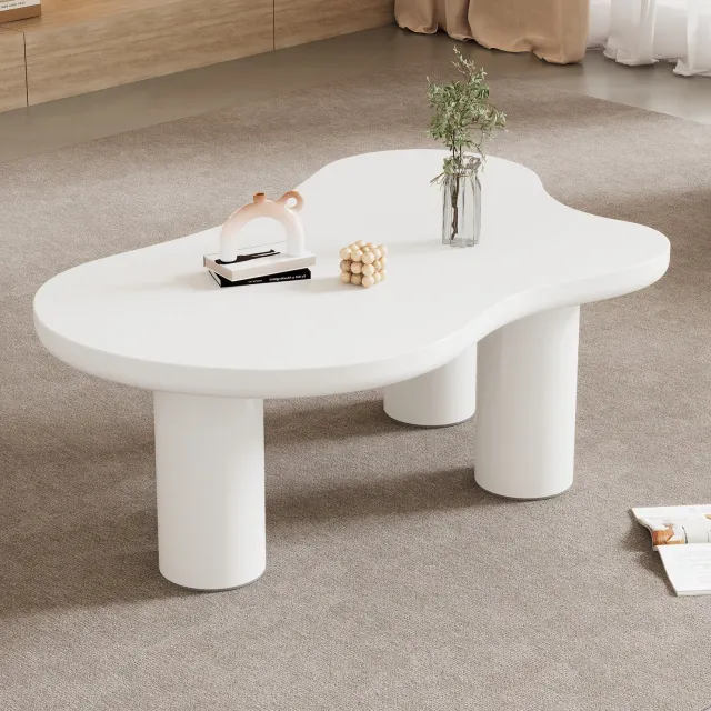 Wishdor Salontafel met wolkvormig blad - Onregelmatige vorm met drie cilindrische poten - Gelakt MDF-blad, PVC-poten en viltjes - Modern voor woonkamer en andere ruimtes - Wit - 107 x 66 x 40,5 cm