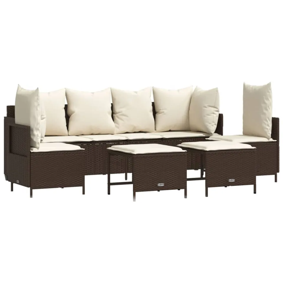 vidaXL 5-delige Loungeset met kussens poly rattan bruin, foto 3