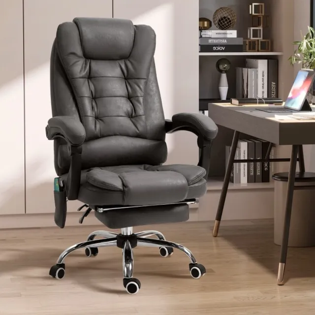 Wishdor Bureaustoel met massage- en warmtefunctie - ergonomisch - 6 massagepunten - met voetsteun - thuiskantoor - polyester - donkergrijs - 65 x 119 cm Dark Gray