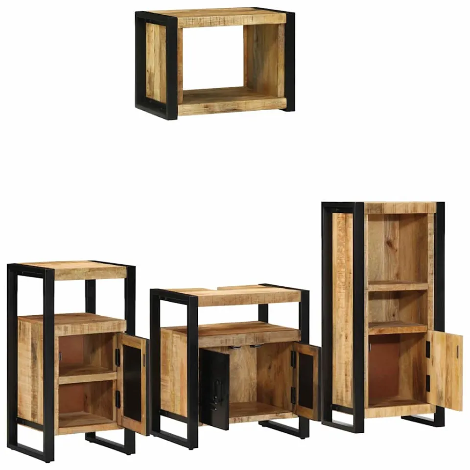 vidaXL Badkamermeubelset 4 st Bruin en zwart Massief Mango Hout, foto 3
