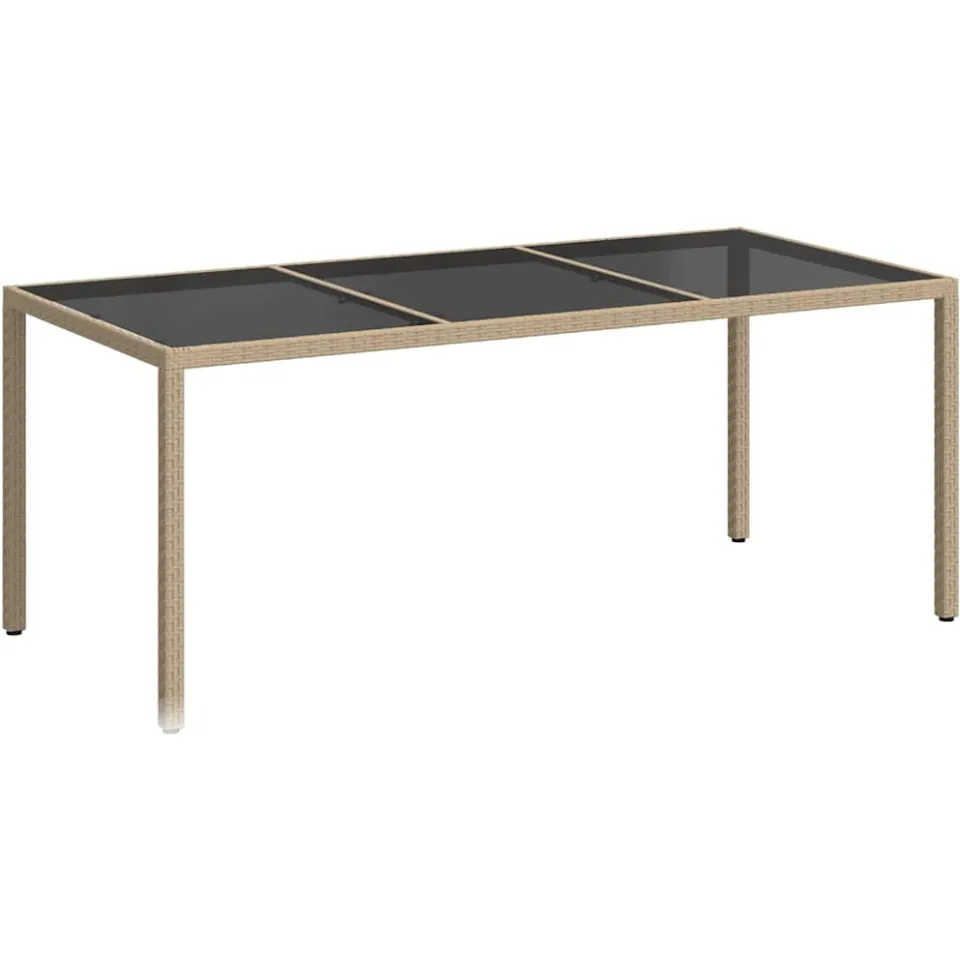 vidaXL Tuintafel 190x90x75 cm gehard glas en poly rattan beige, foto 3