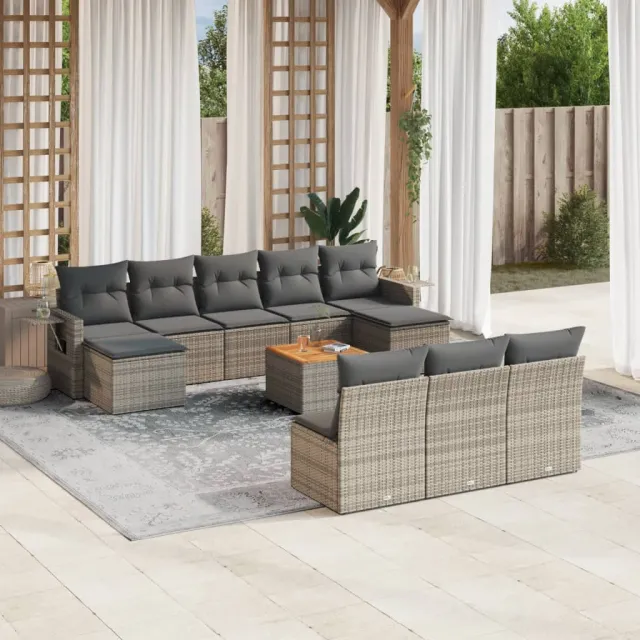 vidaXL 11-delige Loungeset met kussens poly rattan grijs, foto 2