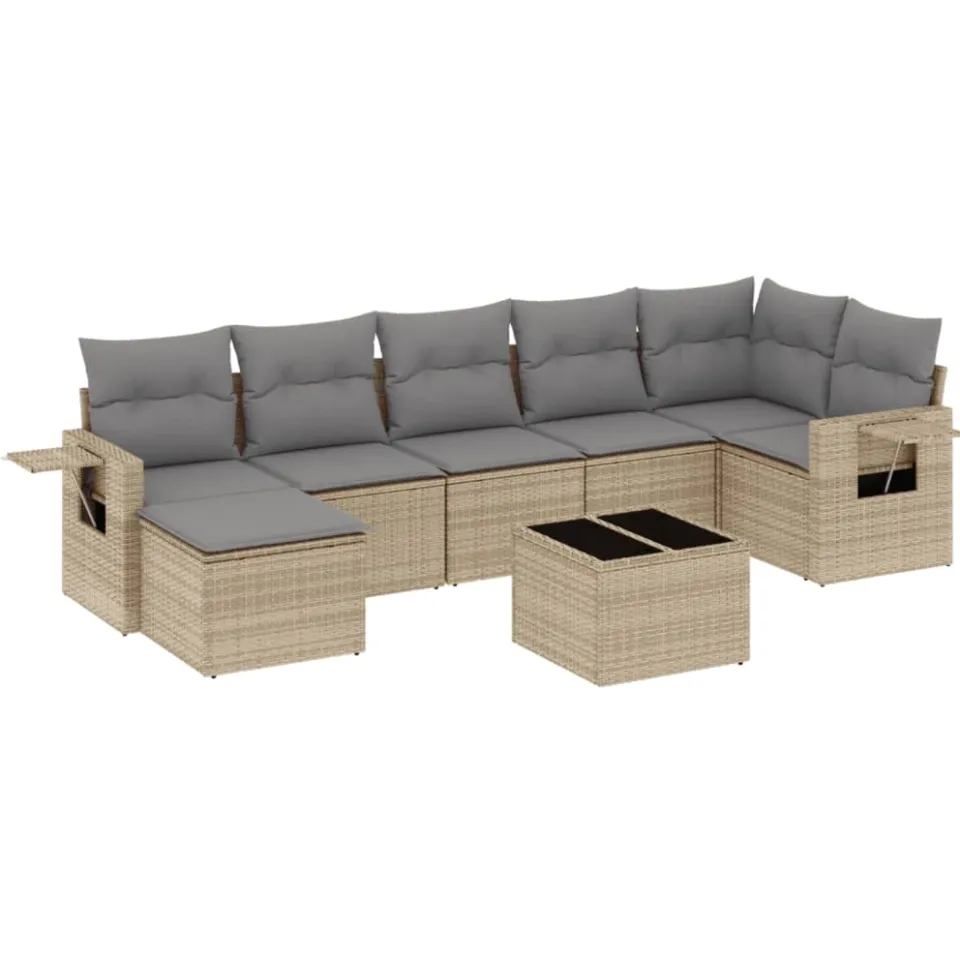 vidaXL 8-delige Loungeset met kussens poly rattan beige, foto 3