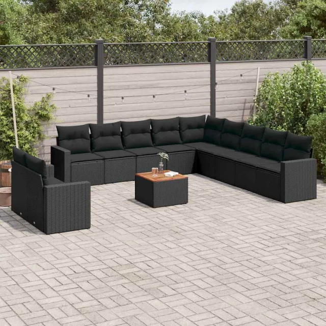 vidaXL 12-delige Loungeset met kussens poly rattan zwart, foto 2