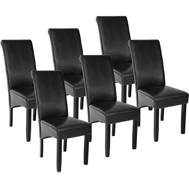 Tectake Eetkamerstoel - Comfortabele kunstleren stoel met hoge rugleuning - Keukenstoel voor keukentafel - Gestoffeerde keukenstoel - Diverse kleuren en sets - Maximale belasting 120 kg - Afmeting (LxBxH) 44 x 63 x 106 cm - Set van 6 - Zwart