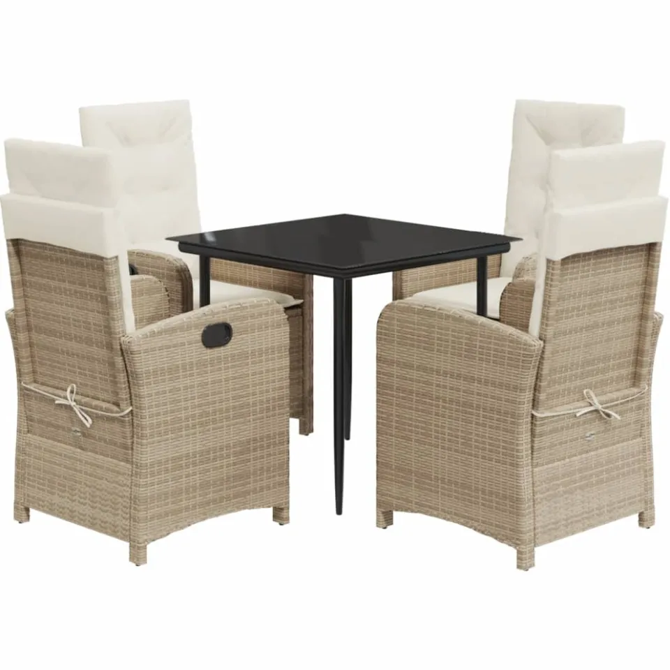 vidaXL 5-delige Tuinset met kussens poly rattan beige