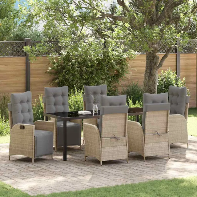 vidaXL Tuin eettafelset 7 st Beige poly rattan, foto 2