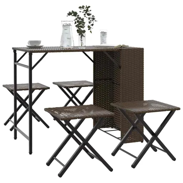 vidaXL 5-delige Tuinset inklapbaar poly rattan bruin, foto 2
