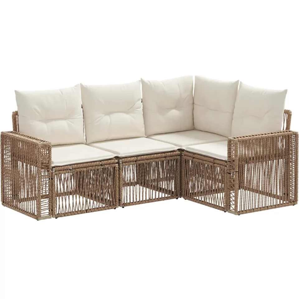 vidaXL Tuinbankenset 4 st 4-zits Beige en Crème Wit poly rattan, foto 3
