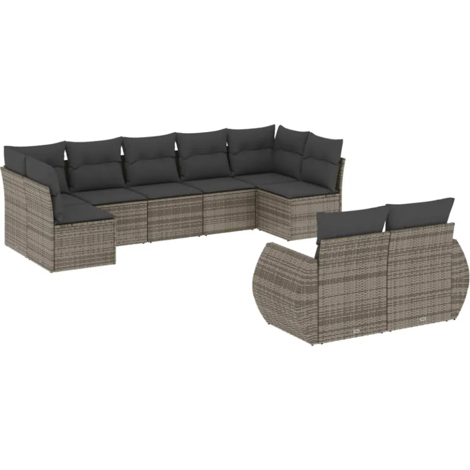 vidaXL 9-delige Loungeset met kussens poly rattan grijs, foto 3