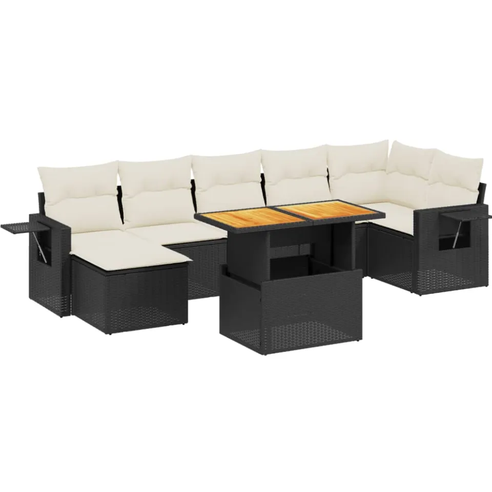 vidaXL 8-delige Loungeset met kussens poly rattan zwart