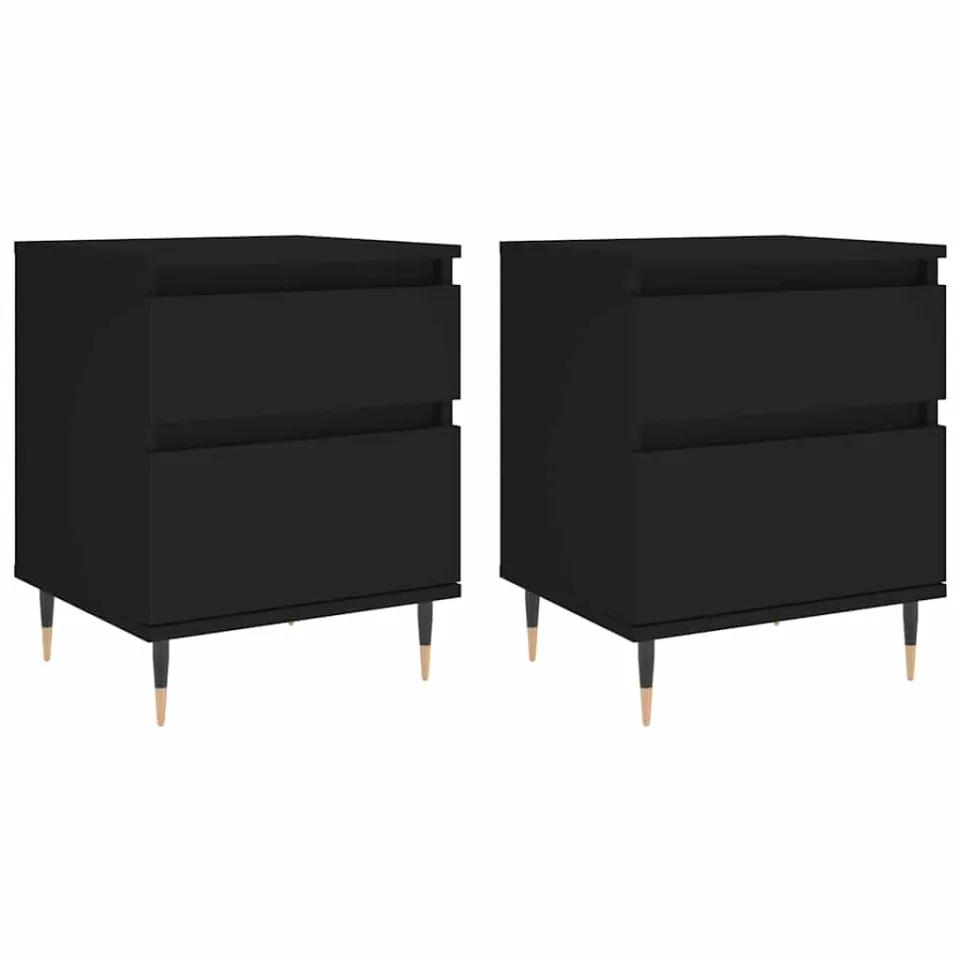 vidaXL Nachtkastjes 2 st 40x35x50 cm bewerkt hout zwart, foto 3