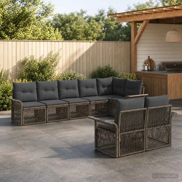 vidaXL Tuinbankenset 8 st 8-zits Grijs poly rattan, foto 2