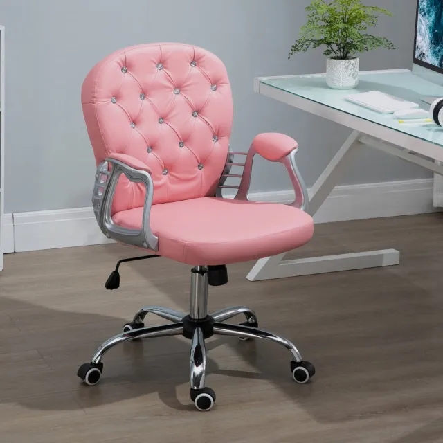 OKWISH Bureaustoel – Ergonomische Chefsstoel Met Gewatteerde Rugleuning – Hoogteverstelbaar En Met Wielen – Voor Thuis En Kantoor – Kunstleer – Roze