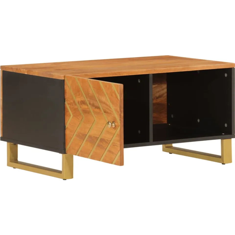 vidaXL Salontafel 80x50x40 cm massief mangohout bruin en zwart