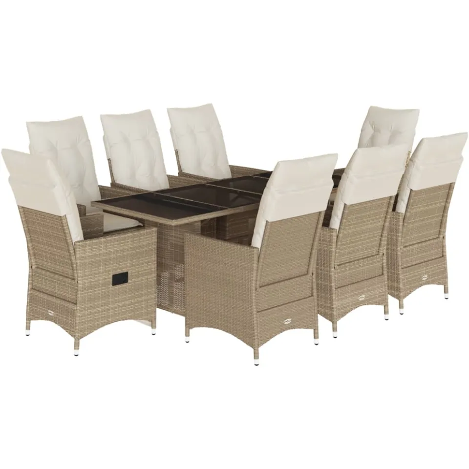 vidaXL 9-delige Tuinset met kussens poly rattan beige