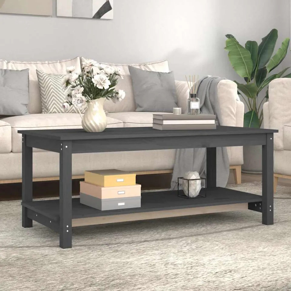 vidaXL Salontafel 110x55x45 cm massief grenenhout grijs, foto 4