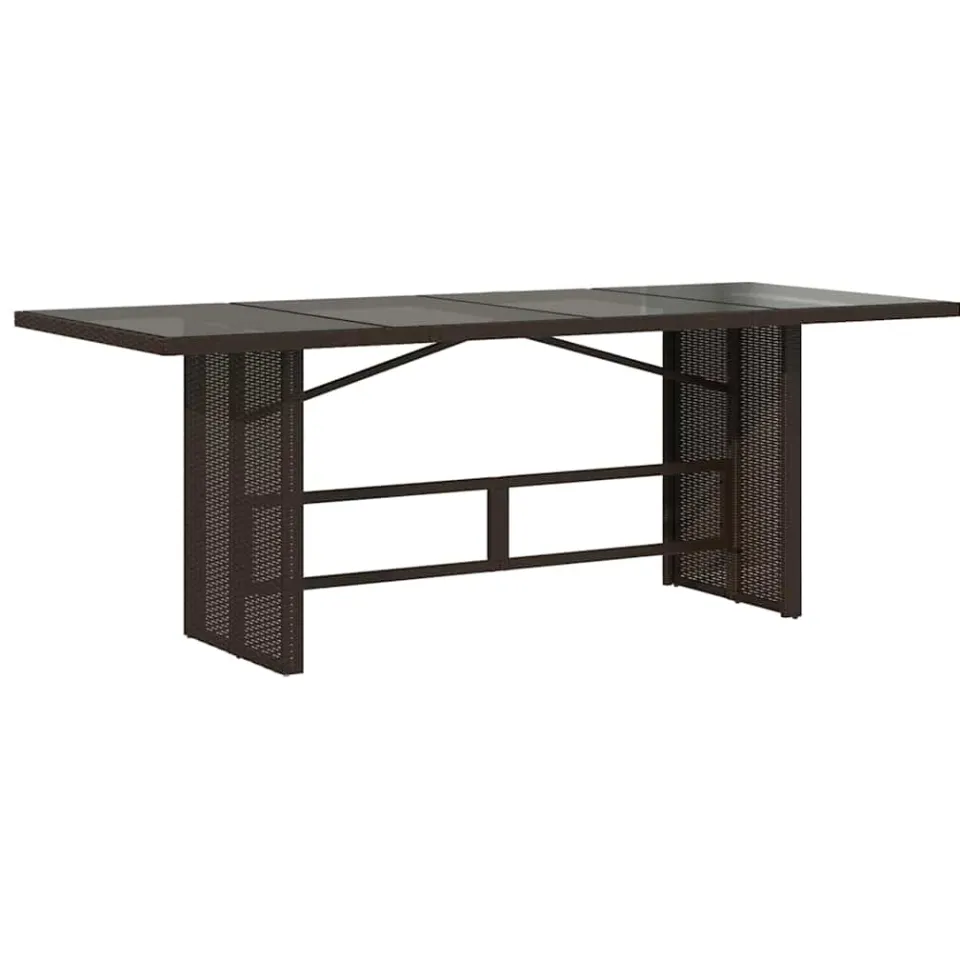 vidaXL Tuintafel met glazen blad 190x80x75 cm poly rattan bruin