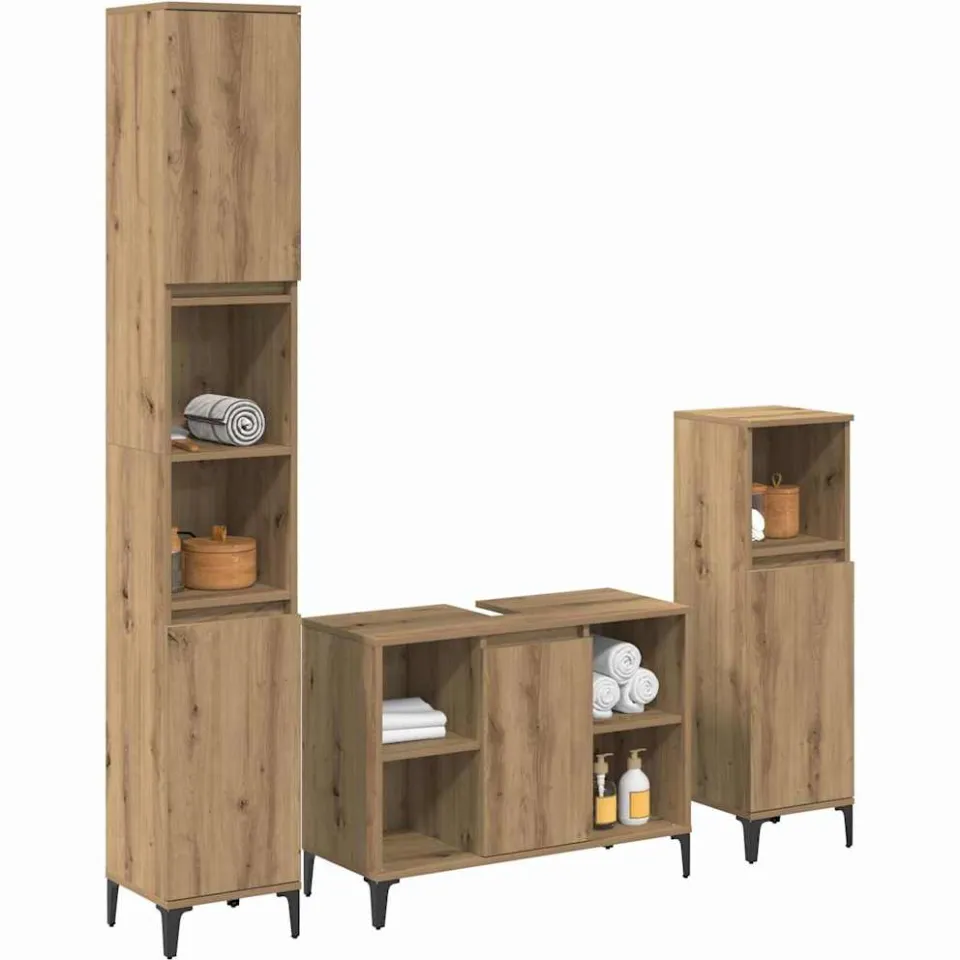 vidaXL Badkamermeubelset 3 st Artisan Eiken Bewerkt hout Bruin
