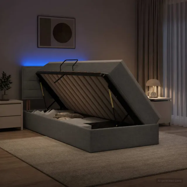 vidaXL LED Opslagbed met Matras Lichtgrijs 100 x 200 cm Stof