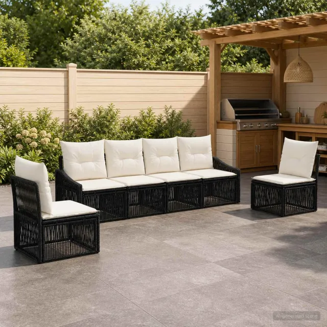 vidaXL Tuinbankenset 6 st 6-zits Zwart poly rattan, foto 2