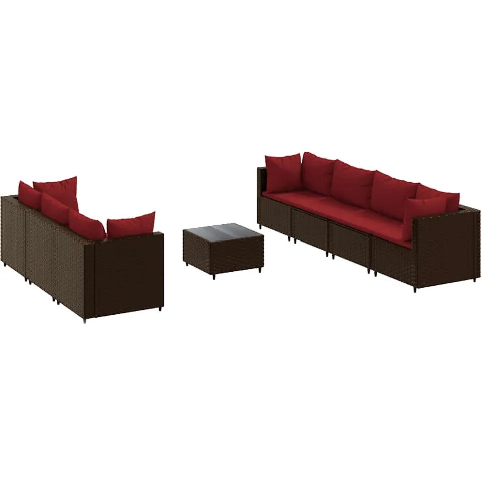 vidaXL 8-delige Loungeset met kussens poly rattan bruin