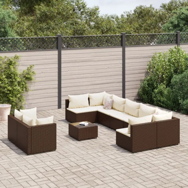 vidaXL 10-delige Loungeset met kussens poly rattan bruin, foto 2
