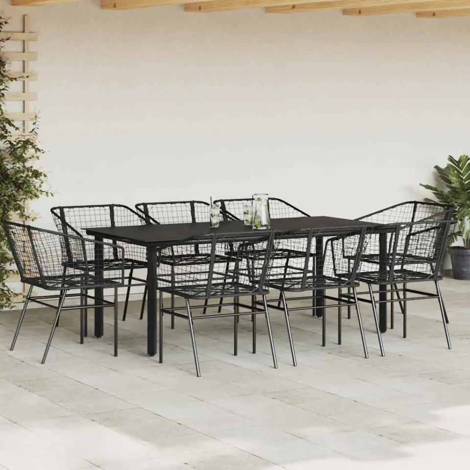 vidaXL 9-delige Tuinset poly rattan glas zwart, foto 2